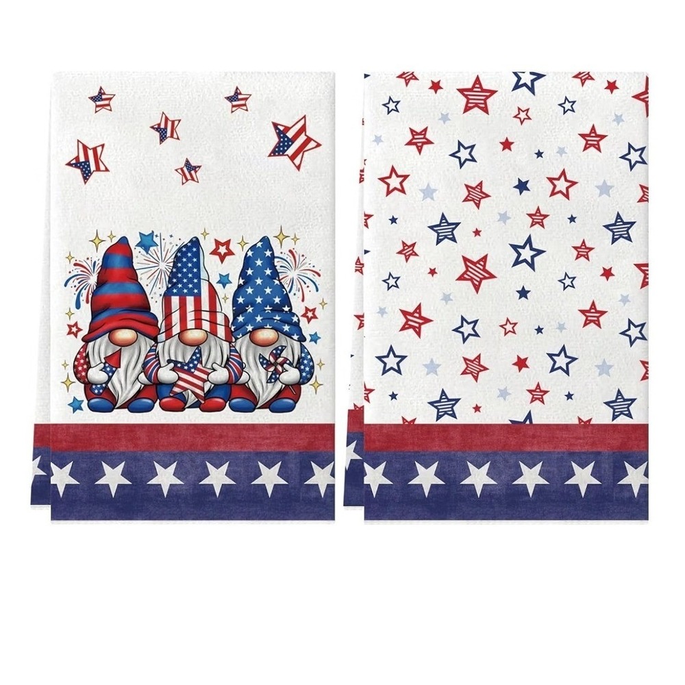 XCHI Patriotic Gnome Stars 4th of July Kitchen Towels Set of 2 Red White Blue